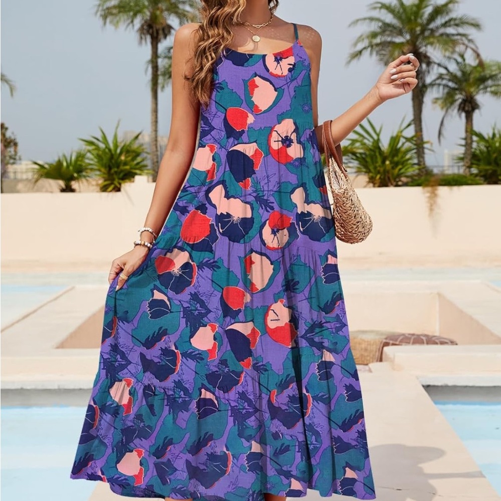 ZEREGOS Women’s Floral Spaghetti Strap Dress - Multicolor Size Large